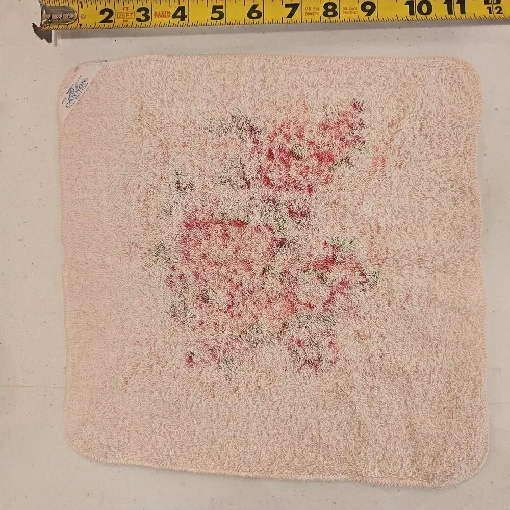 Vintage cannon washcloth pink roses floral cotton mcm retro 70s New